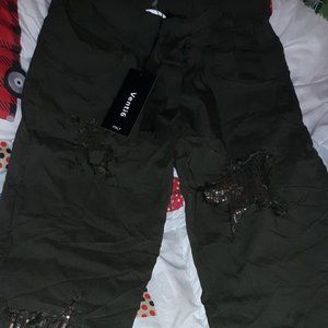 Venti6 olive crinkle sequin star jogger XS